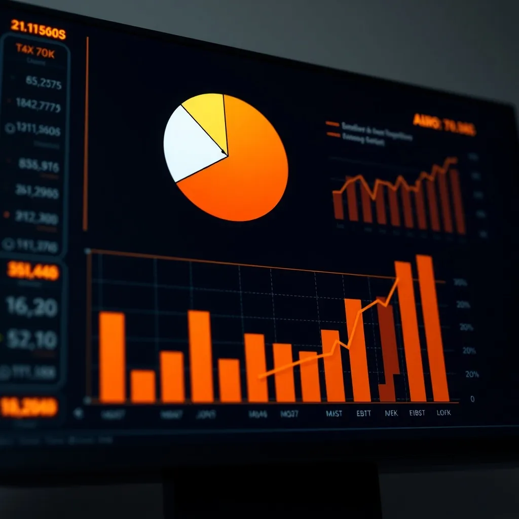 A minimalist technical illustration of a pie chart and bar g
