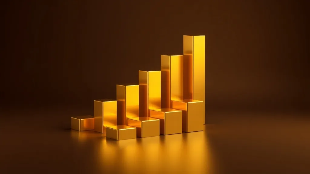 Abstract 3D visualization of golden bars growing upwards on